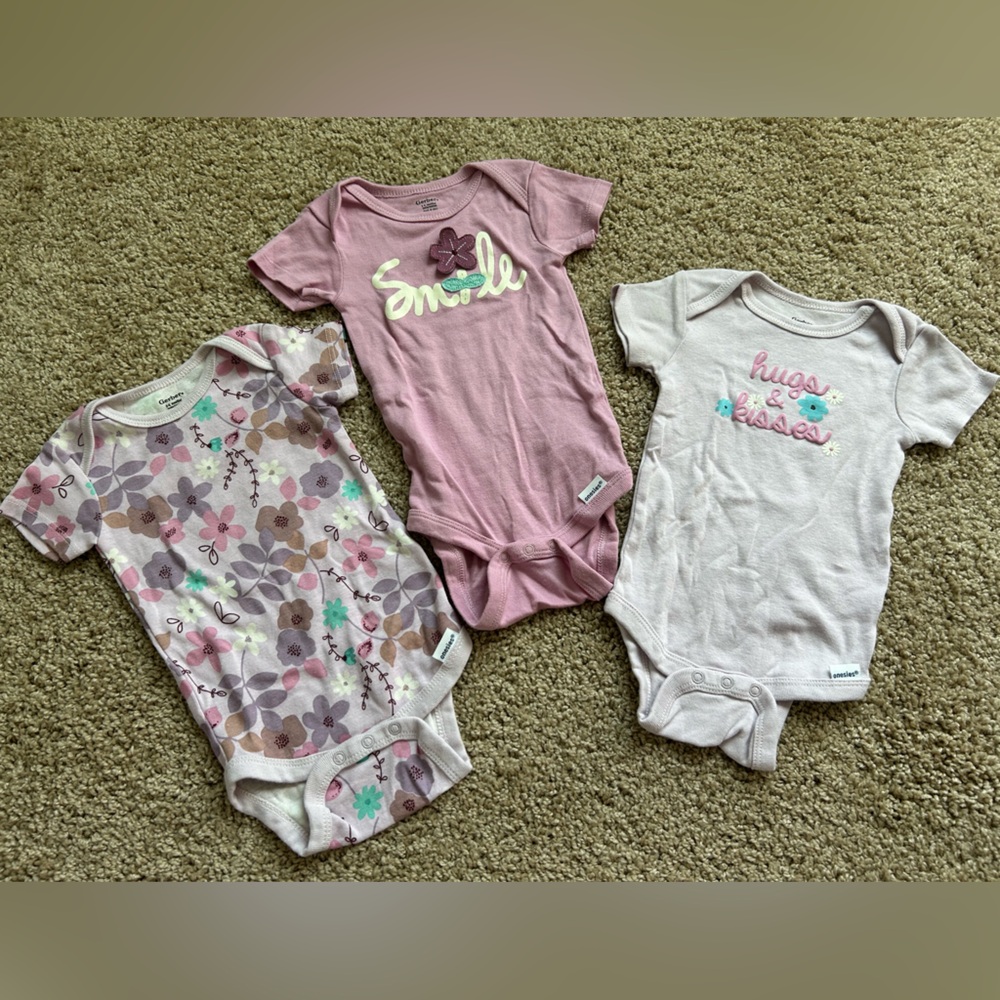 Gerber Pink and Purple Floral Baby One Pieces